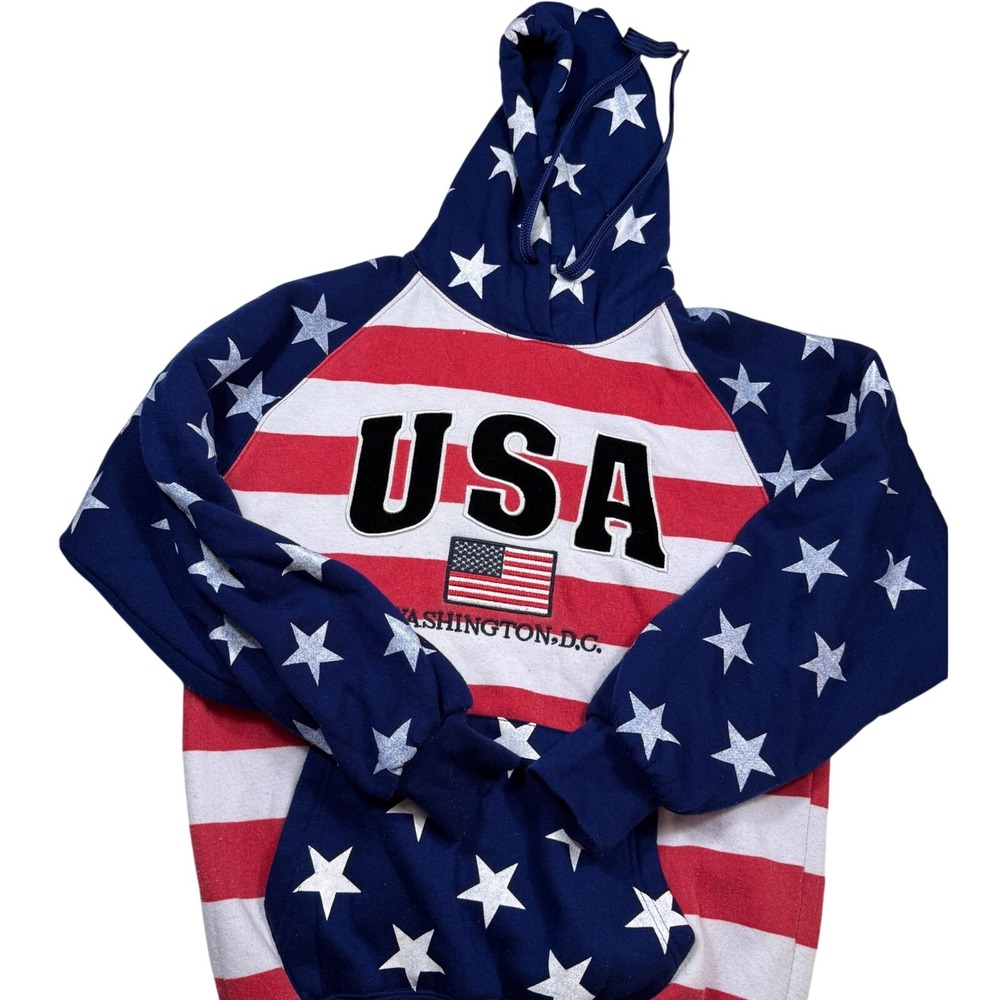 USA Washington DC Stars and Stripes Hoodie Patriotic‎ American Flag Medium
